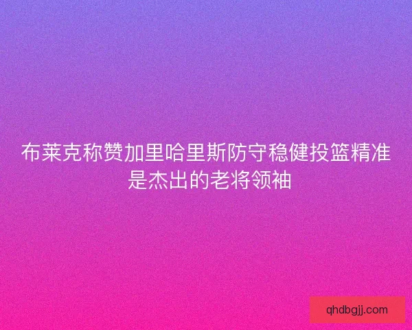 布莱克称赞加里哈里斯防守稳健投篮精准 是杰出的老将领袖